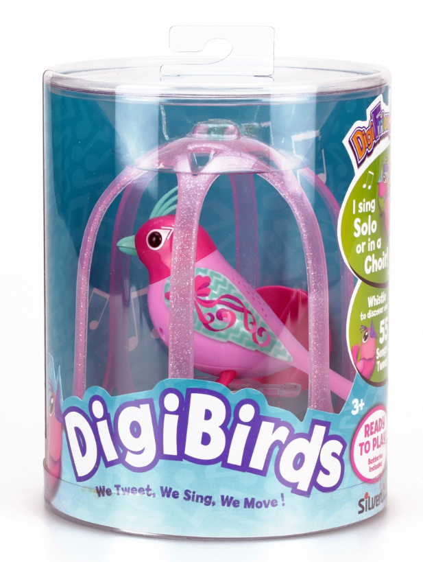 Птичка DigiFriends с большой клеткой и кольцом, розовая голова и светло-розовое туловище  