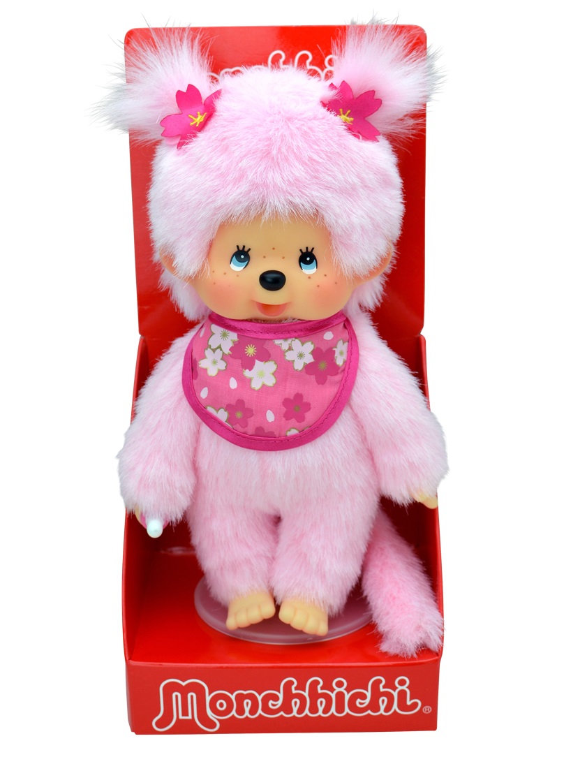 Мягкая игрушка – Девочка Мончичи в слюнявчике. 20 см, розовая шерстка  