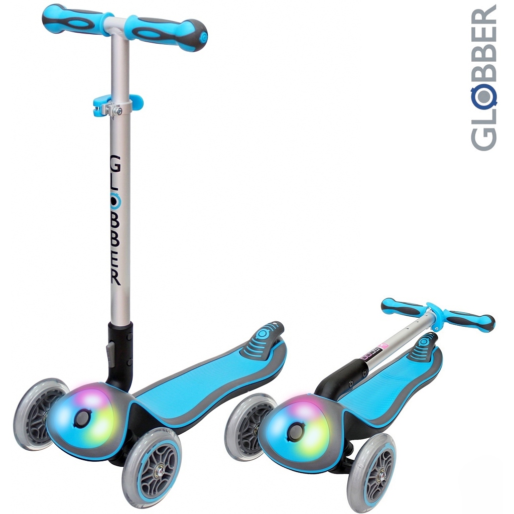 Самокат Globber Elite F My Free Fold up 448-101 со светящейся платформой, небесно-голубой Самокат Globber Elite F My Free Fold up 448-101 со светящейся платформой, небесно-голубойТрехколесные самокаты<br>Самокат Globber Elite F My Free Fold up 448-101 со светящейся платформой, небесно-голубой<br>