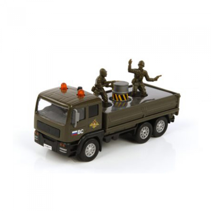 Машина металлическая инерционная - Армейский грузовик, свет, звук, 14 см.  