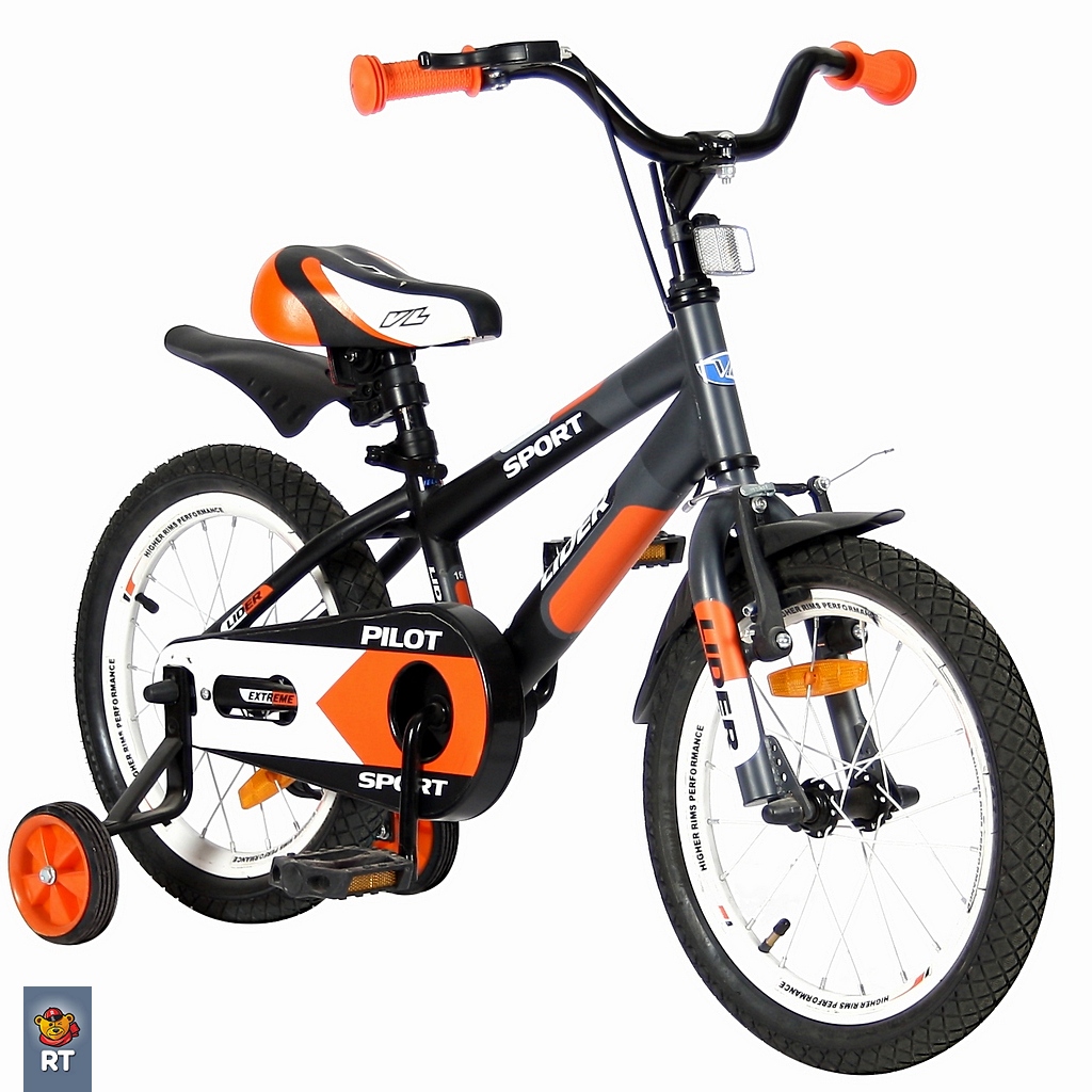 Двухколесный велосипед Lider Pilot, диаметр колес 16 дюймов, черный/оранжевый  