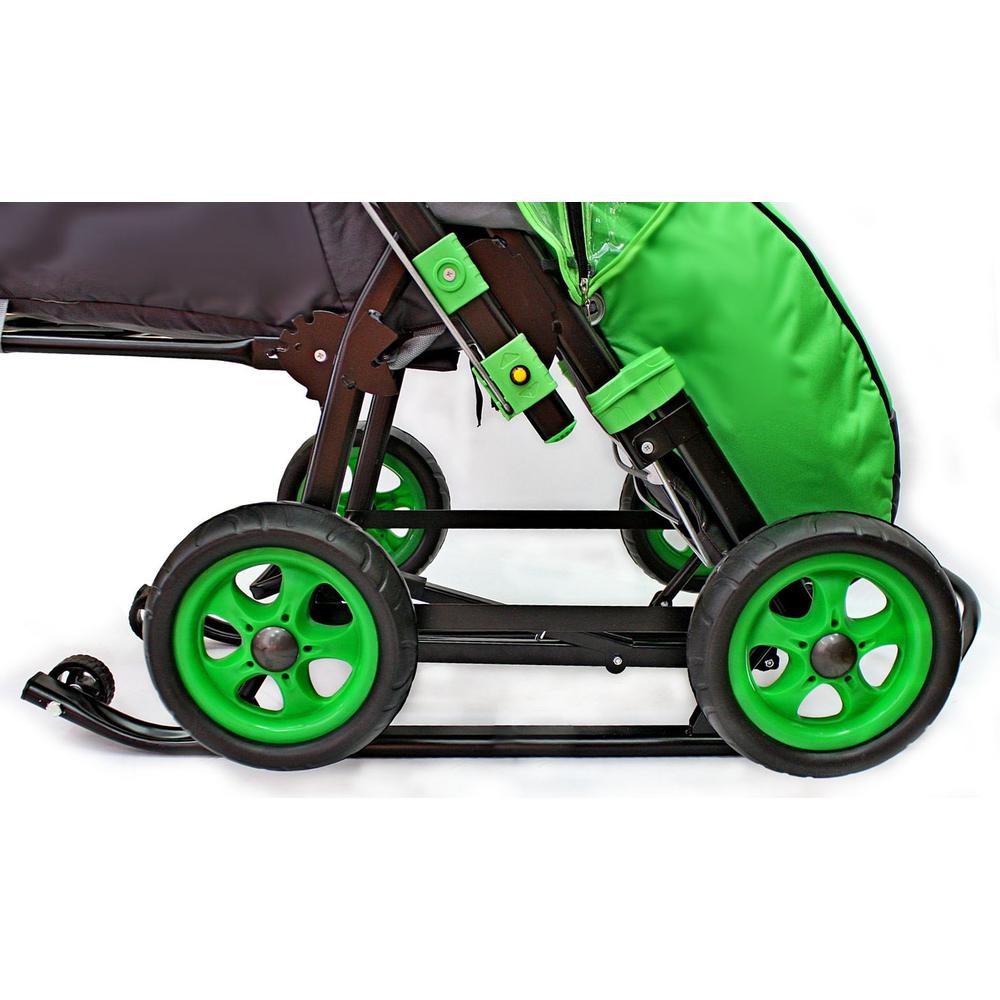Санки-коляска Snow Galaxy - City-2-1 - Совушки на зеленом, на больших надувных колесах, сумка, варежки  
