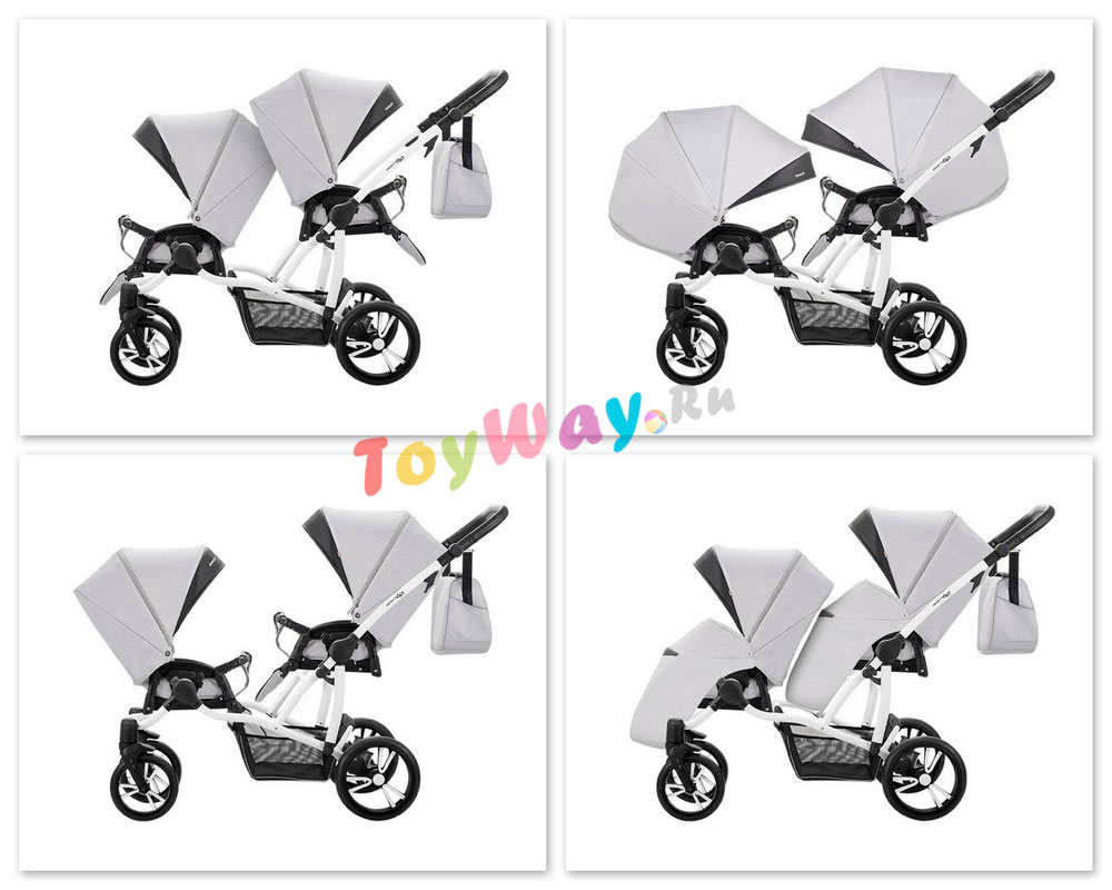 Детская коляска Bebetto42 2017 для двойни 2 в 1, светло-коричневая, шасси белая/Bia  