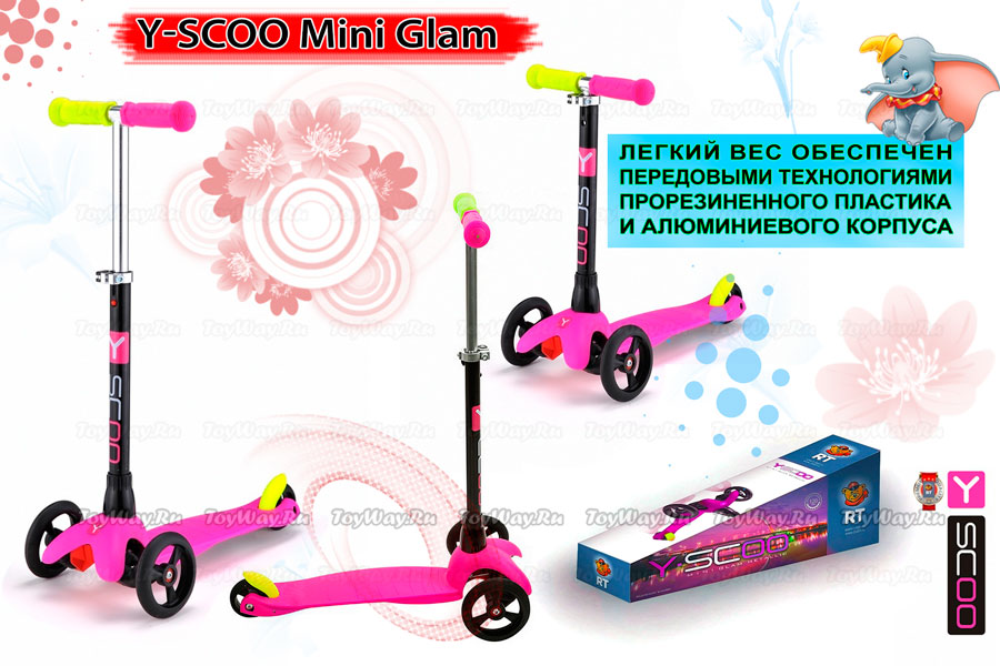 Трехколесный самокат Mini Glam pink Y-Scoo, 4074RT 