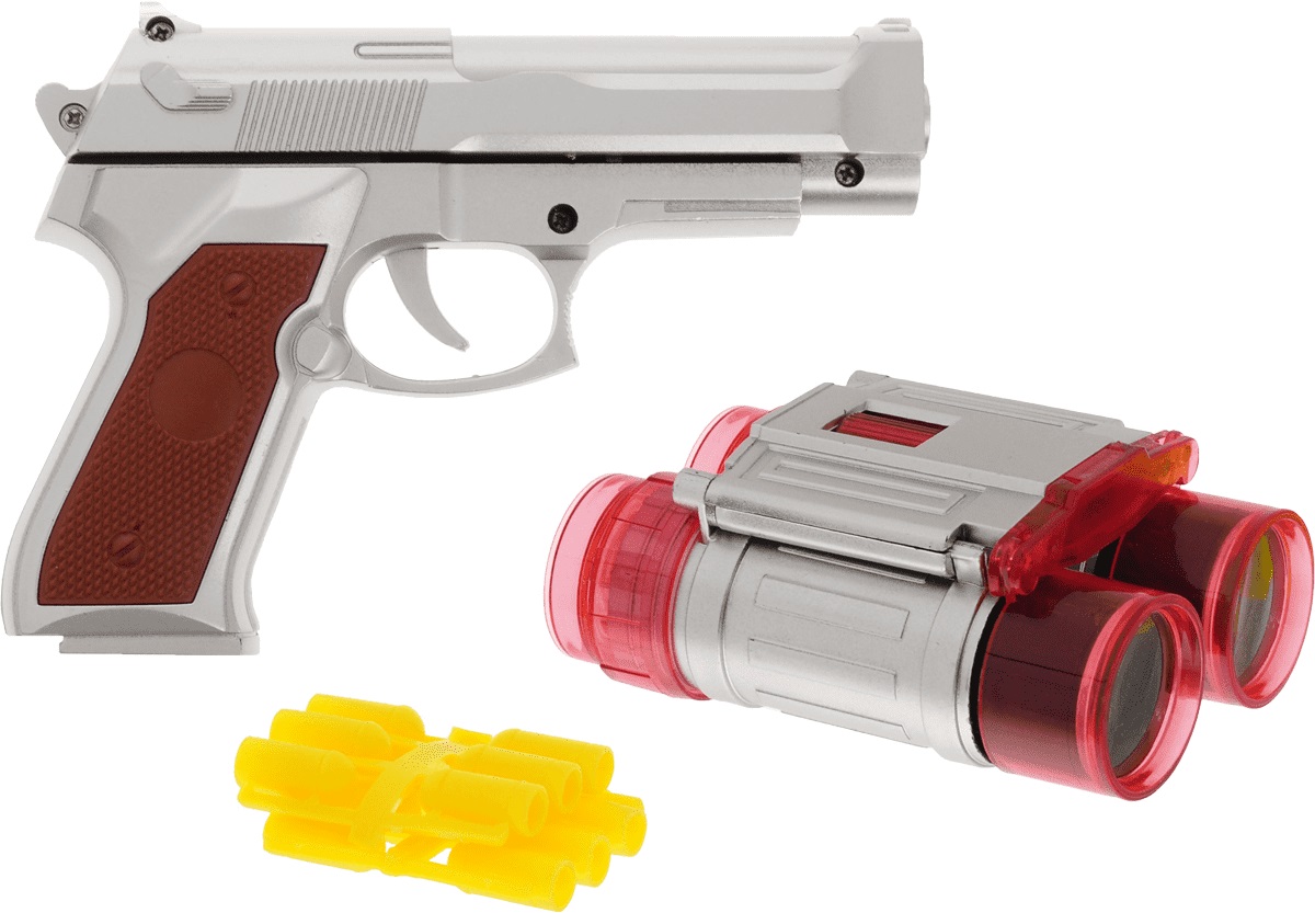 Набор оружия: пистолет с мягкими пулями, бинокль  