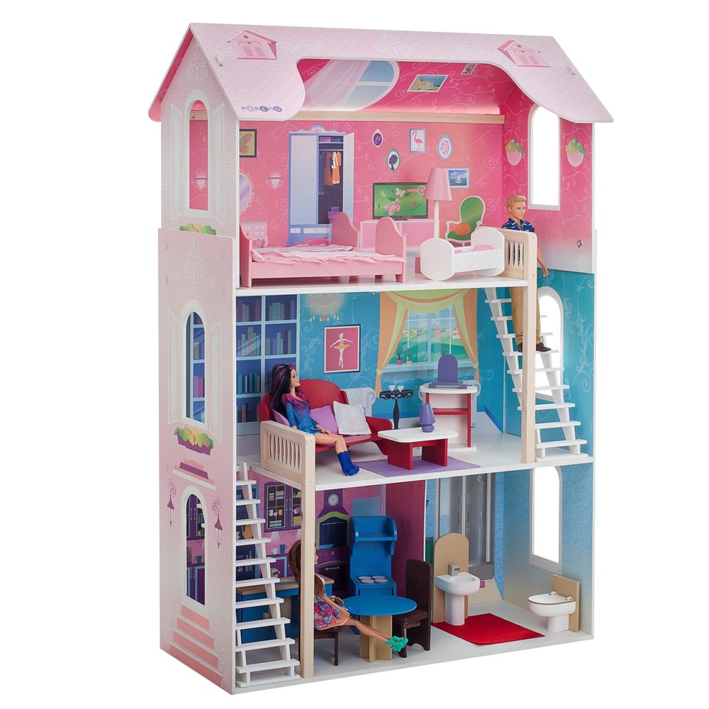 Кукольный домик для Барби – Вдохновение, 16 предметов мебели, 2 лестницы  