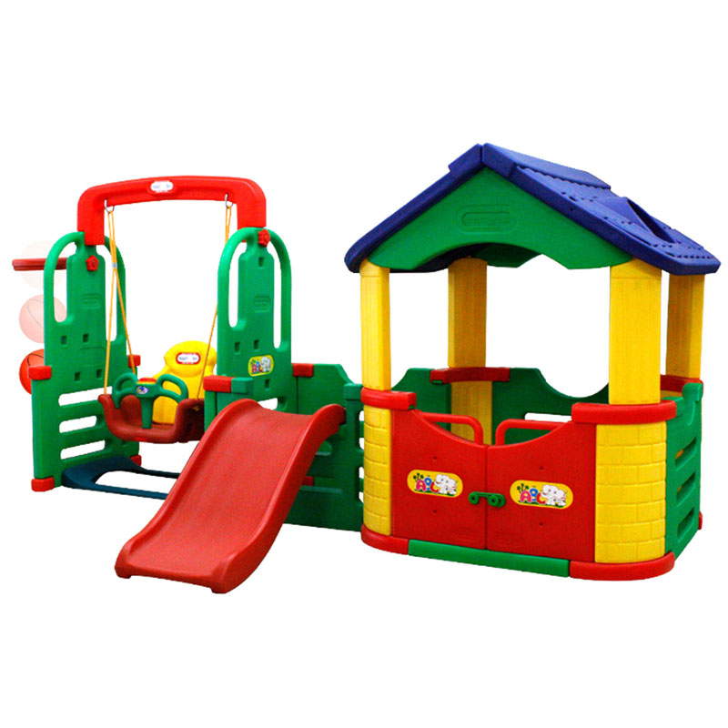 Мульти-Хаус Детский игровой комплекс для дома и улицы: детская горка, баскетбольное кольцо с мячом, подвесные качели  