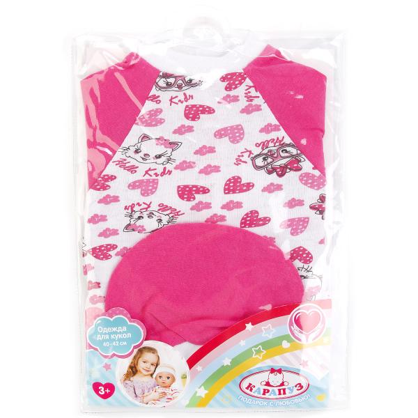 Комплект одежды для куклы карапуз 40-42см - Комбинезон с шапочкой, розовый  
