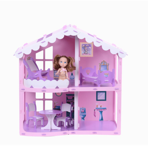 Домик с мебелью для кукол - Анжелика, розово-сиреневый  