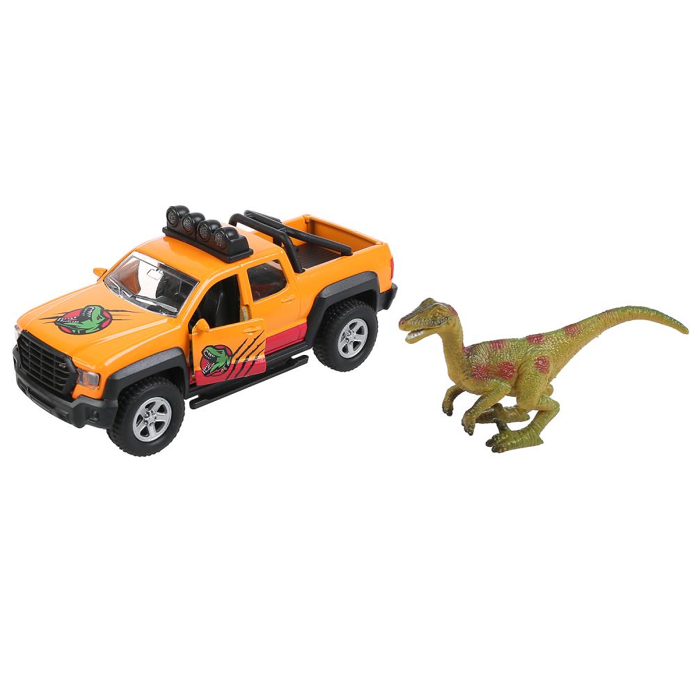 Машина Пикап 13,3 см с динозавром 9 см свет-звук двери и багажник открываются металлическая инерционная  