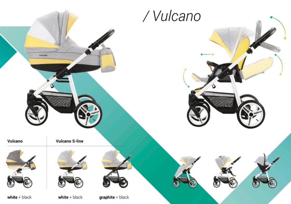 Детская коляска Bebetto Vulcano New ecco 2 в 1, шасси белая/BIA SL03  