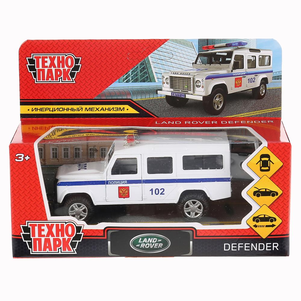 Машина металлическая Land Rover Defender Полиция 12 см, открываются двери, инерция, белая  