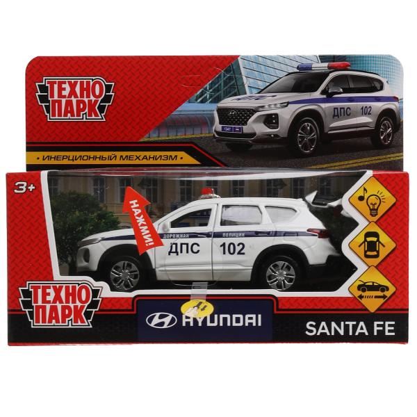 Модель Полиция Hyundai Santa Fe свет-звук 12 см двери и багажник открываются инерционная металлическая  