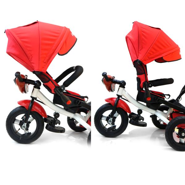 Велосипед 3-колесный Ltsport цвет – красно/белый, с резиновыми надувными колесами 12 и 10 дюймов, складной руль, светомузыкальная панель  