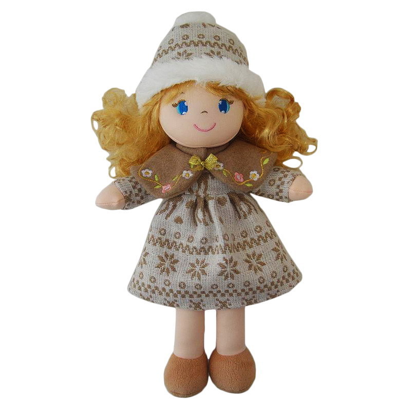 Кукла мягконабивная в бежевой шапочке и фетровом платье, 36 см  