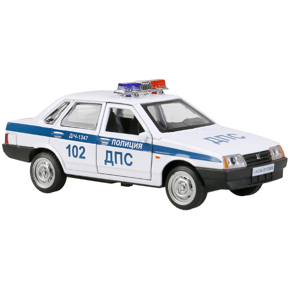 Машина Полиция LADA-21099 Спутник 12 см белая двери и багажник открываются металлическая  