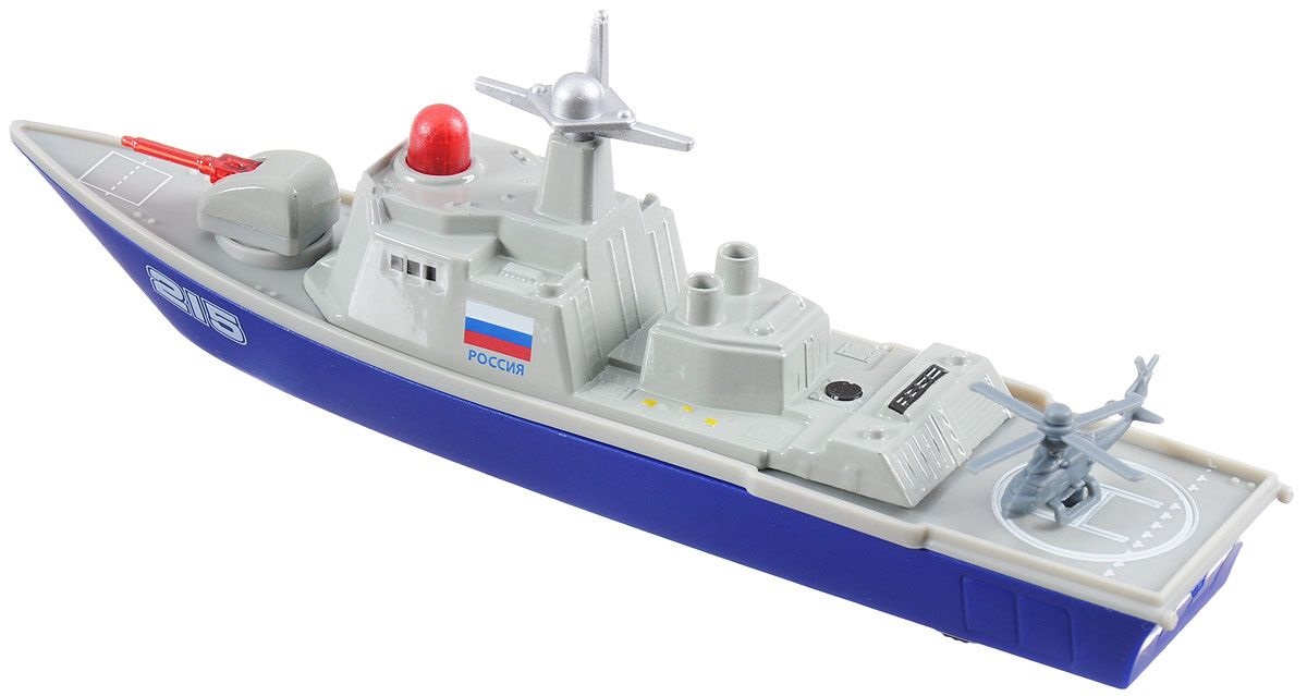 Инерционная металлическая модель – Военный корабль, 18 см, свет, звук  