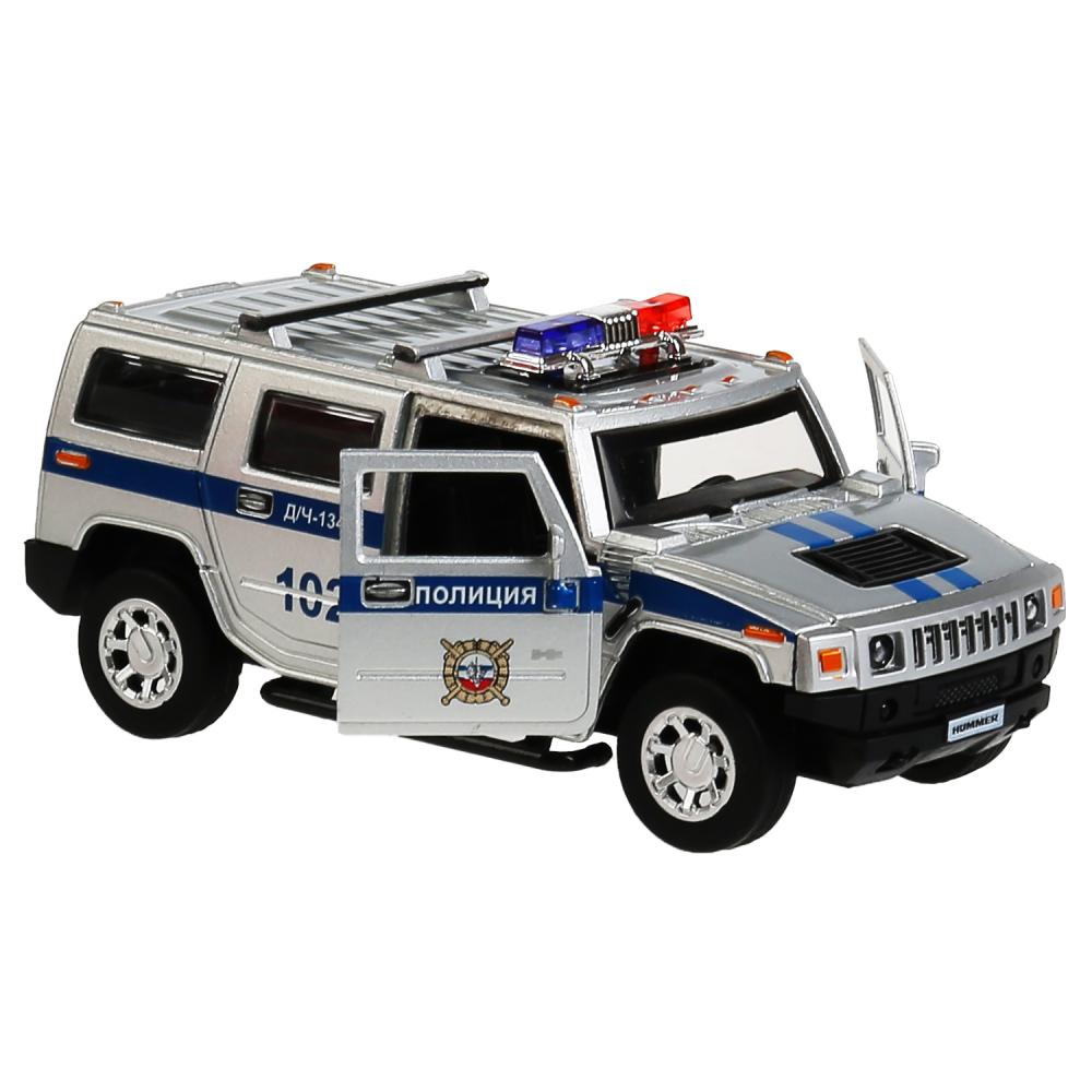Машина Полиция Hummer h2 12 см серебристая двери и багажник открываются металлическая инерционная  