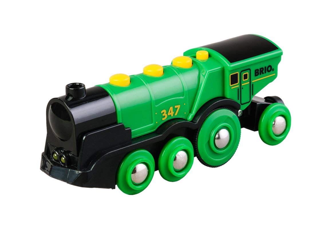 Локомотив зеленый на батарейках, движение вперед-назад, свет, звук, свободное движение, 14 х 4 х 5 см.  