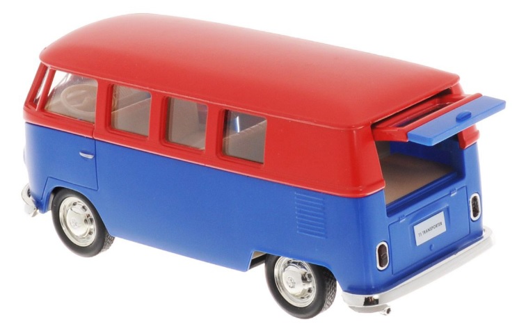 Машина металлическая инерционная Автобус инерционный Volkswagen Type 2 T1 Transporter, цвет матовый красный с синим, 1:32 ) 