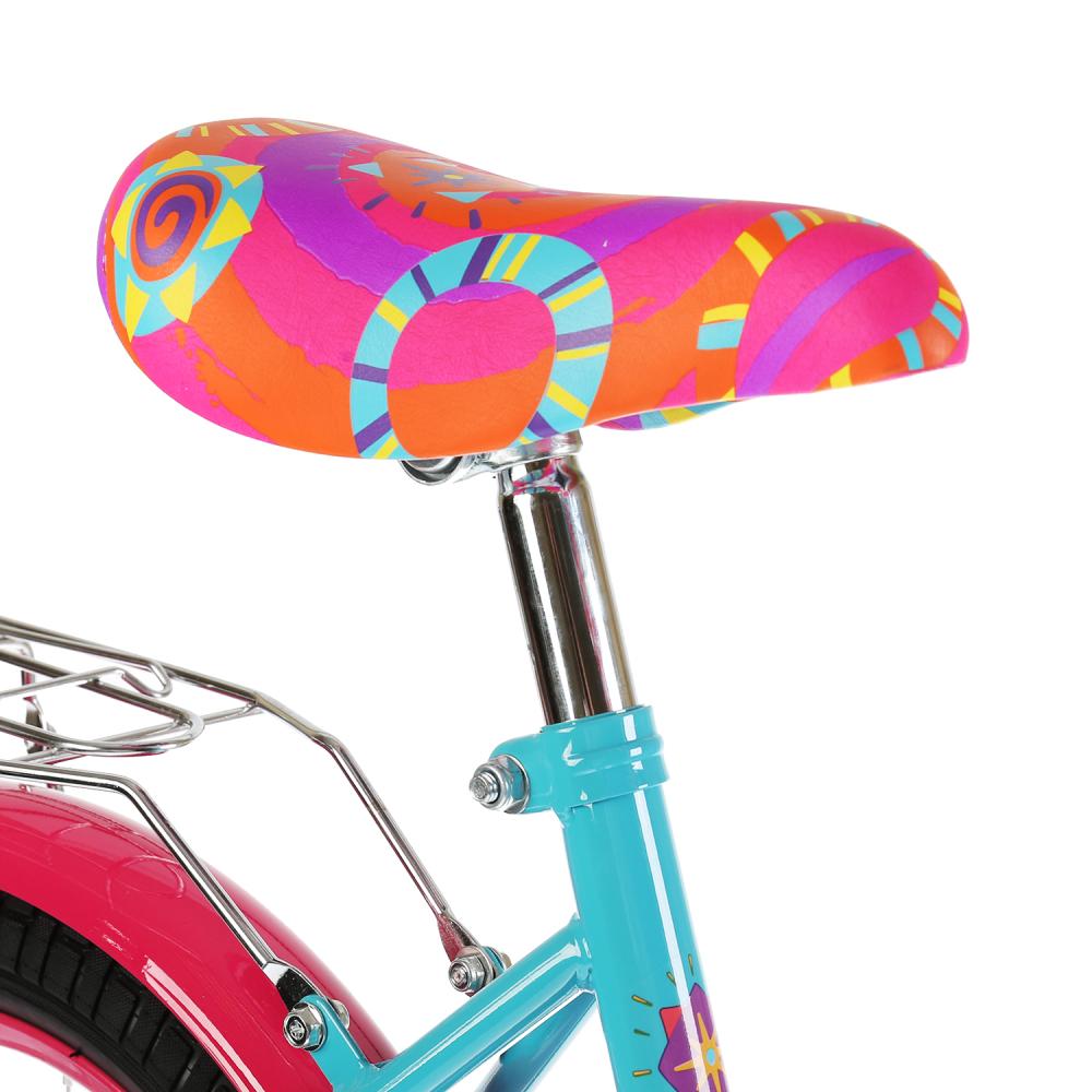 Велосипед детский двухколесный - Фееринки, розово-голубой, колеса 16 дюйм, рама А-тип, передняя корзина, вставки, страховочные колеса, звонок  