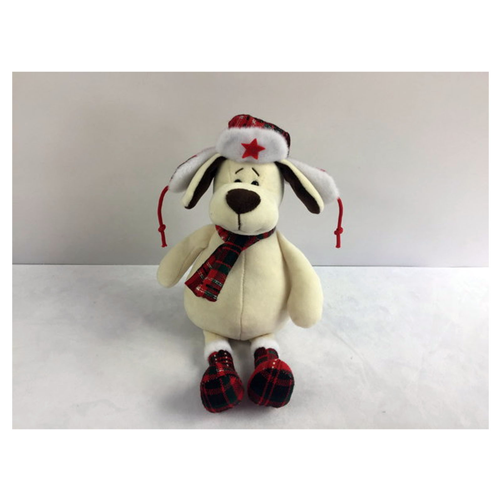 Мягкая игрушка - Собака в ушанке с шарфом, 24 см.