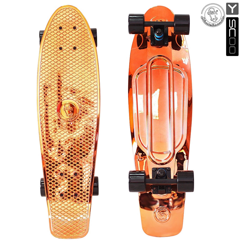Скейтборд виниловый Y-Scoo Big Fishskateboard metallic 27 402H-O с сумкой, оранжевый с черными колёсами Скейтборд виниловый Y-Scoo Big Fishskateboard metallic 27 402H-O с сумкой, оранжевый с черными колёсамиДетские скейтборды<br>Скейтборд виниловый Y-Scoo Big Fishskateboard metallic 27 402H-O с сумкой, оранжевый с черными колёсами<br>