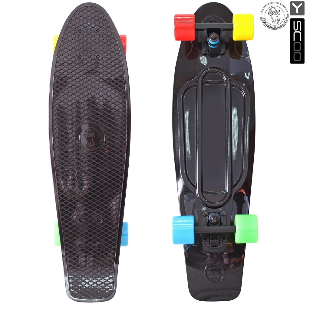 Скейтборд виниловый Y-Scoo Big Fishskateboard 27 402-B4 с сумкой, черный с разноцветными колесами Скейтборд виниловый Y-Scoo Big Fishskateboard 27 402-B4 с сумкой, черный с разноцветными колесамиДетские скейтборды<br>Скейтборд виниловый Y-Scoo Big Fishskateboard 27 402-B4 с сумкой, черный с разноцветными колесами<br>