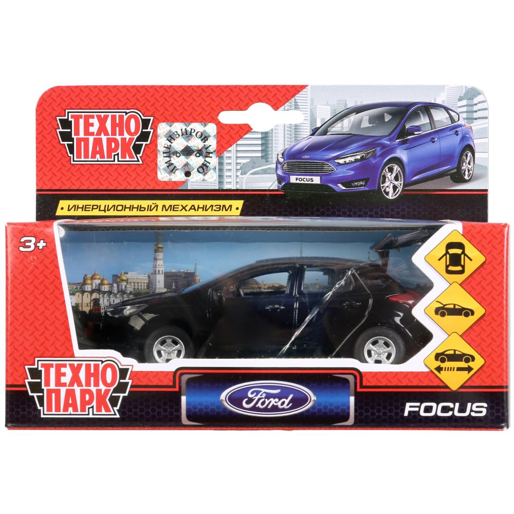 Инерционная металлическая машина - Ford Focus хэтчбек, черный 12 см, открываются двери  