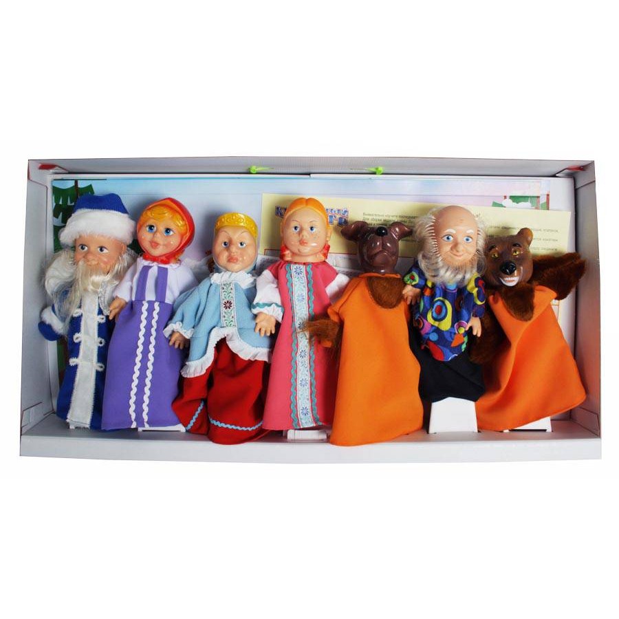 Кукольный театр, 7 персонажей: Дед, Бабка, Аленушка, Волк, Лиса, Медведь, Курочка. В комплекте: сцен