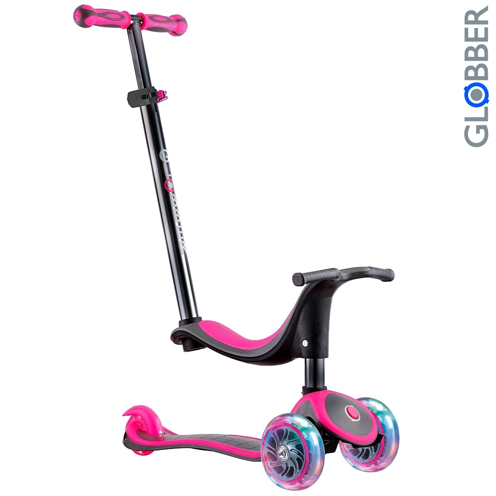 Самокат 462-132 Globber Evo 4 in 1 Titanium с 3 светящимися колесами Neon Pink Самокат 462-132 Globber Evo 4 in 1 Titanium с 3 светящимися колесами Neon PinkТрехколесные самокаты<br>Самокат 462-132 Globber Evo 4 in 1 Titanium с 3 светящимися колесами Neon Pink<br>