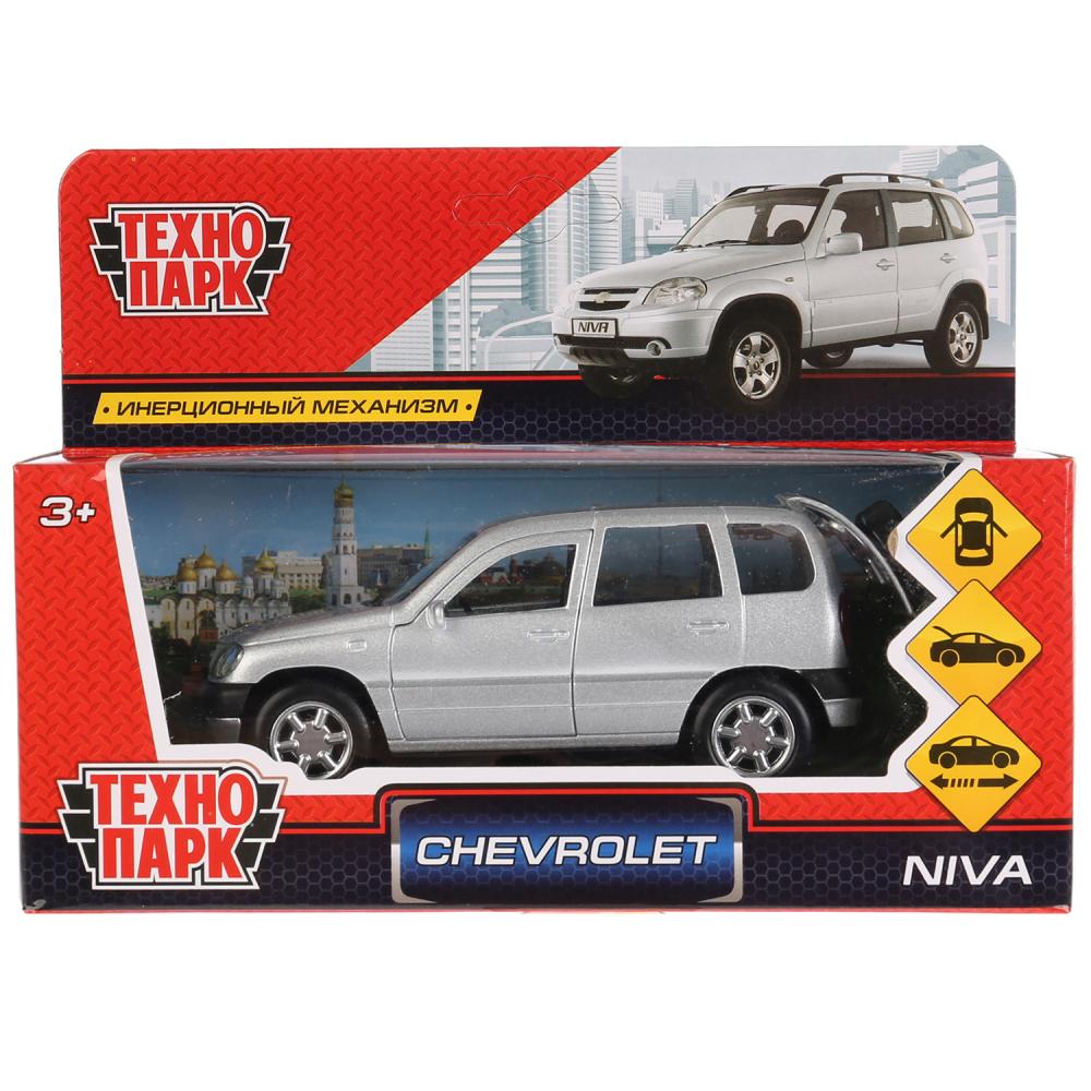 Джип Chevrolet Niva, серебристый, 12 см, открываются двери, инерционный механизм  