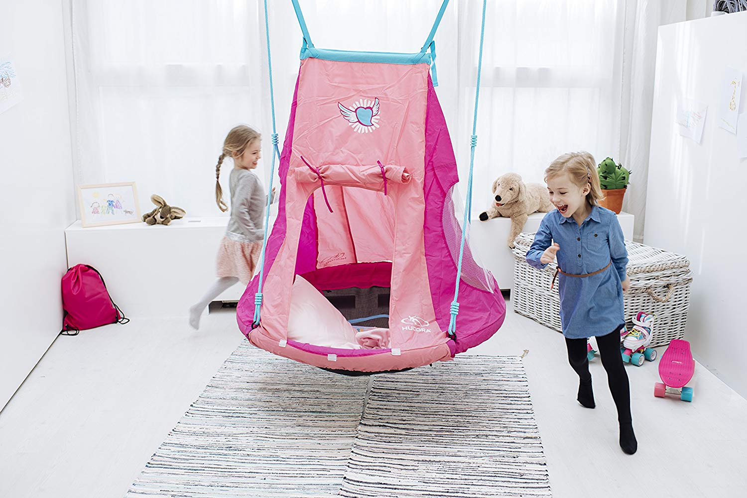 Качели-гнездо с палаткой Hudora 110, heart/розовые  
