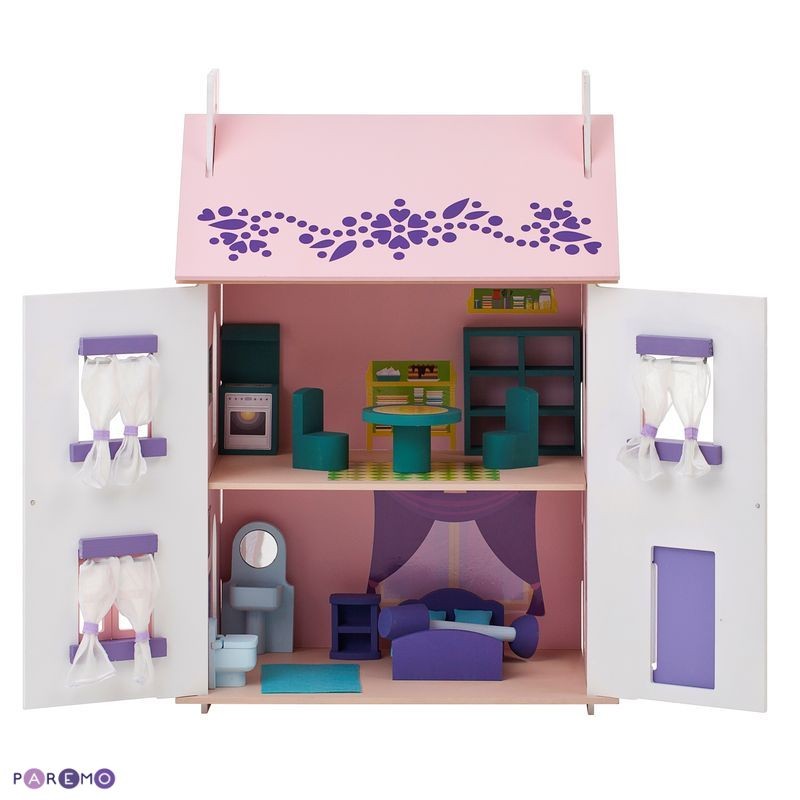Деревянный кукольный домик с 15 предметами мебели - Анастасия  