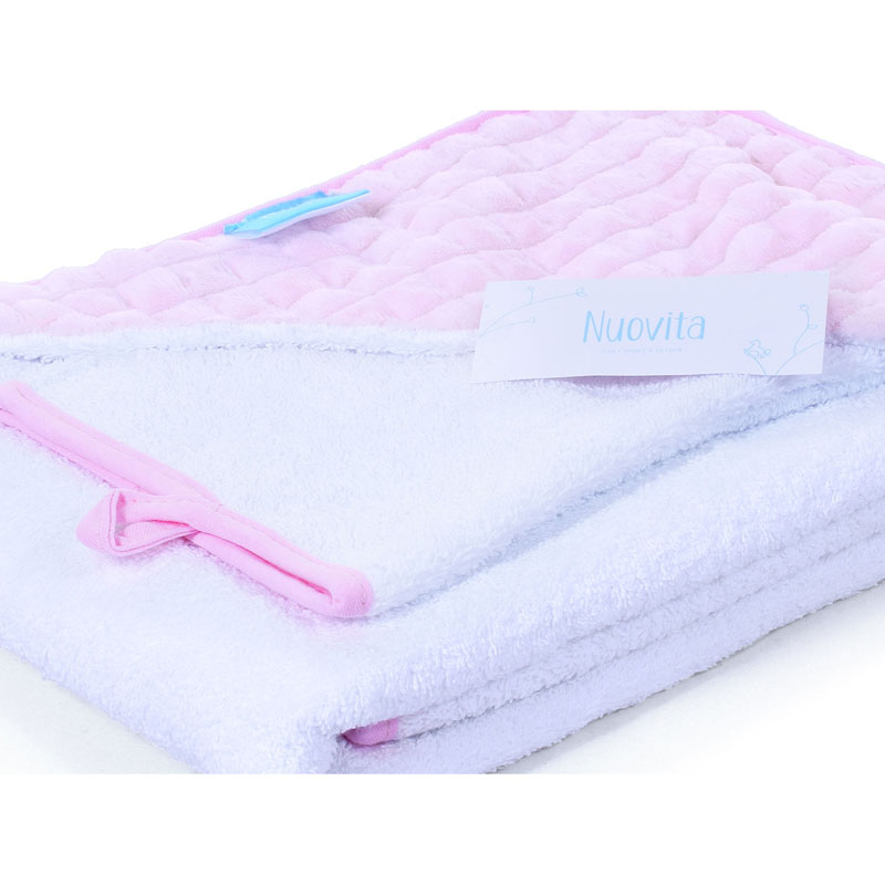 Полотенце с уголком и варежкой Nuovita Grazia 100x100 махра/плюш-клетка, бело-розовый / bianco-rosa  
