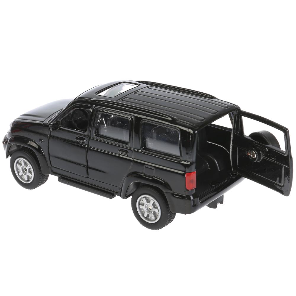Джип УАЗ Patriot, черный, 12 см, открываются двери и багажник, инерционный механизм  