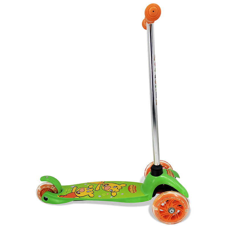 Детский трёхколёсный самокат Оранжевая корова со светом управление наклоном колеса ПВХ  