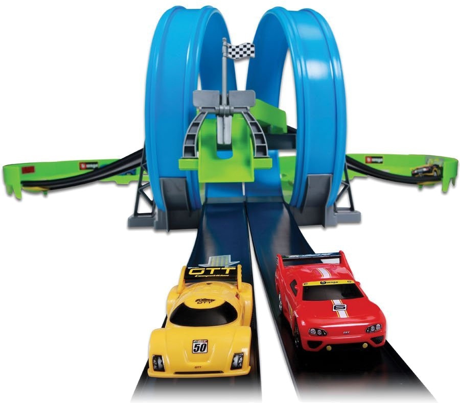 Bburago Автомобильная трасса с двумя треками и инерционными пластиковыми машинками, масштаб 1:55  