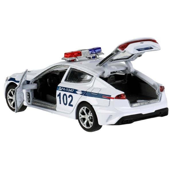 Модель Полиция Kia Stinger свет-звук 12 см двери и багажник открываются инерционная металлическая  
