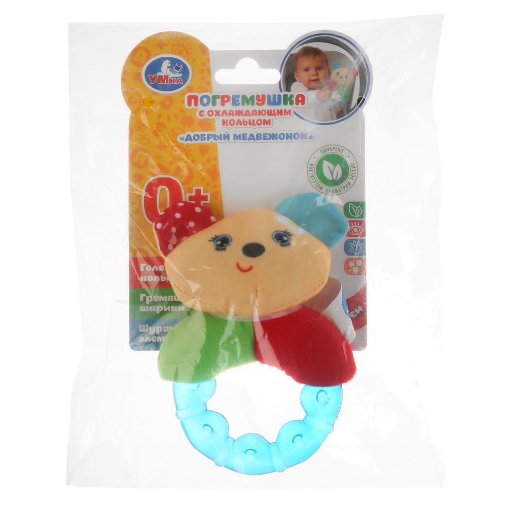 Текстильная игрушка-погремушка с охлаждающим кольцом - Добрый медвежонок  