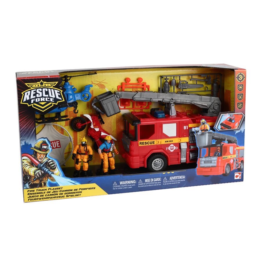 Игровой набор: Спасательная пожарная машина, с фигурками, вертолетом и мотоциклом  