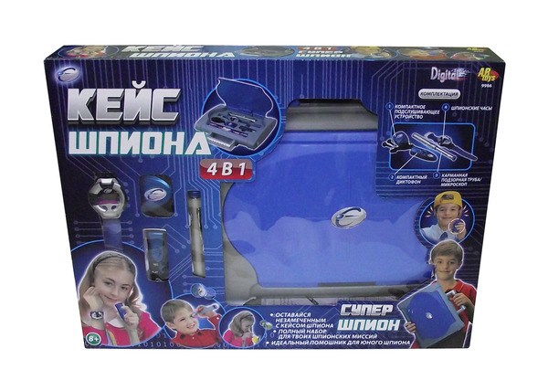Кейс шпиона 4 в 1: диктофон, подслушивающее устройство, подзорная труба, а также шпионские часы
