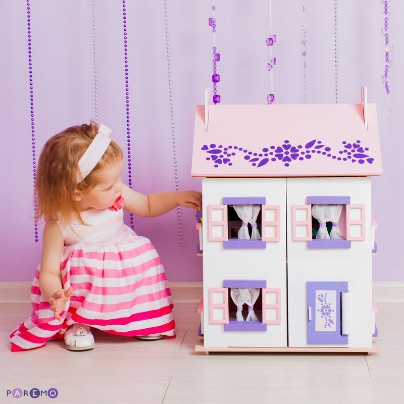 Деревянный кукольный домик с 15 предметами мебели - Анастасия  