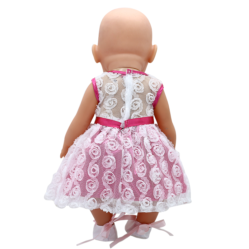 Одежда для кукол: платье с гипюром розового цвета  