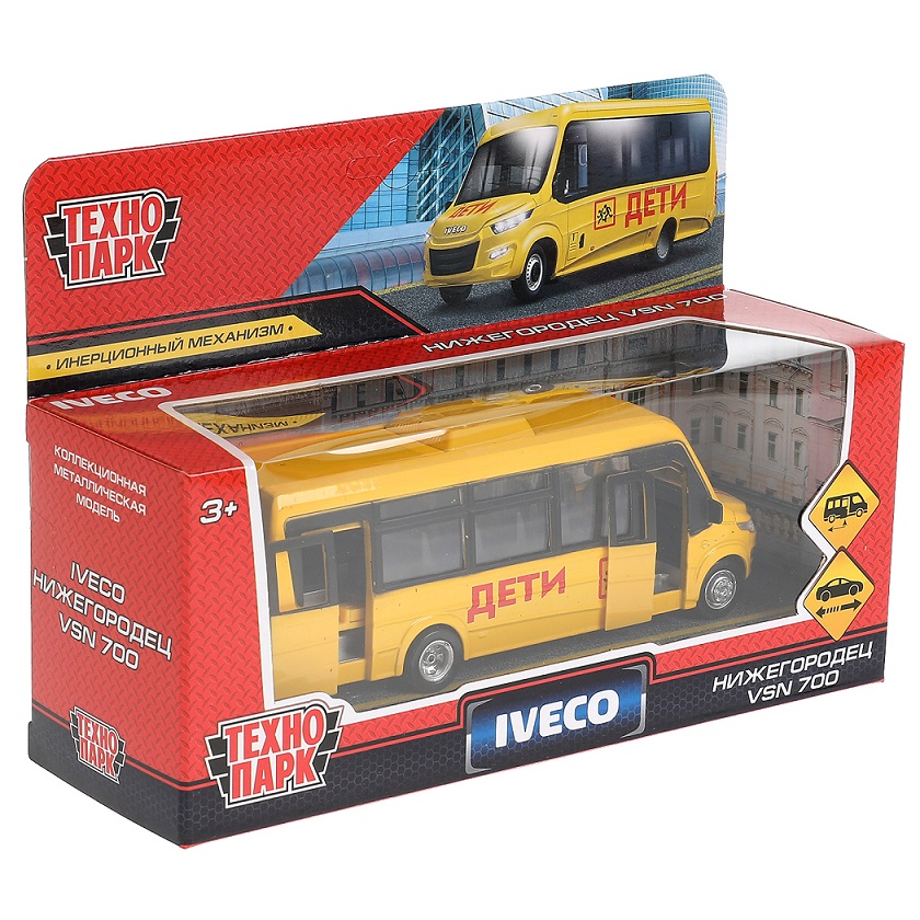 Модель Автобус Iveco Daily 15 см двери открываются инерционная металлическая  