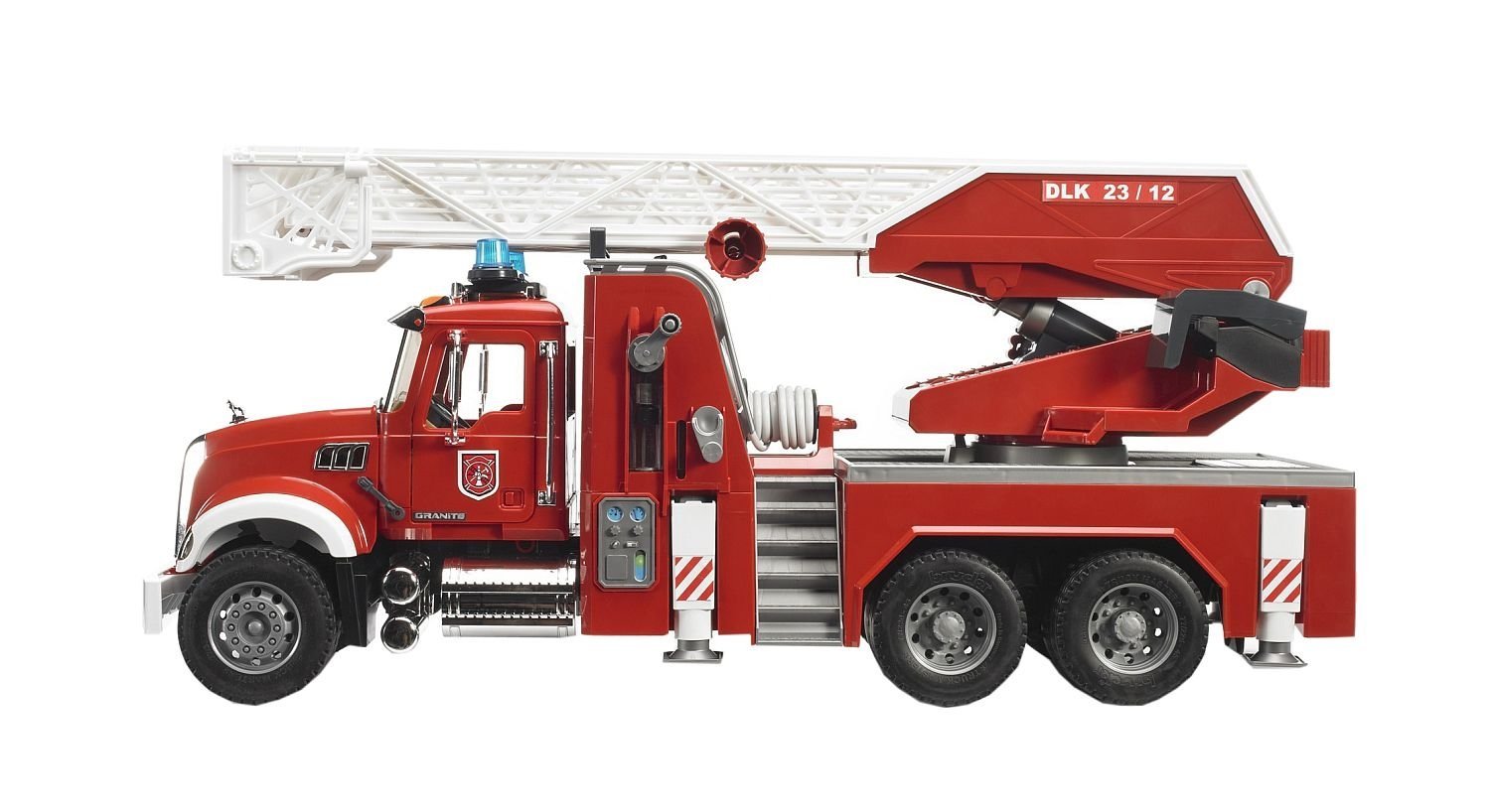 Bruder Mack пожарная машина с выдвижной лестницей, функцией разбрызгивания воды, свет и звук  