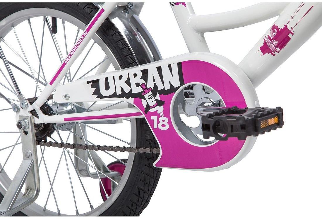Велосипед Novatrack 18" Urban, белый, защита А-тип, тормоз ножной, крылья и багажник хром  