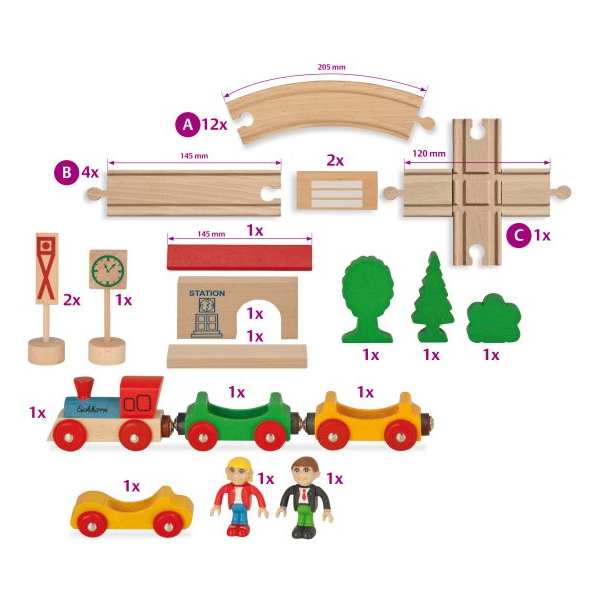 Набор деревянной железной дороги в виде восьмерки, 35 деталей  