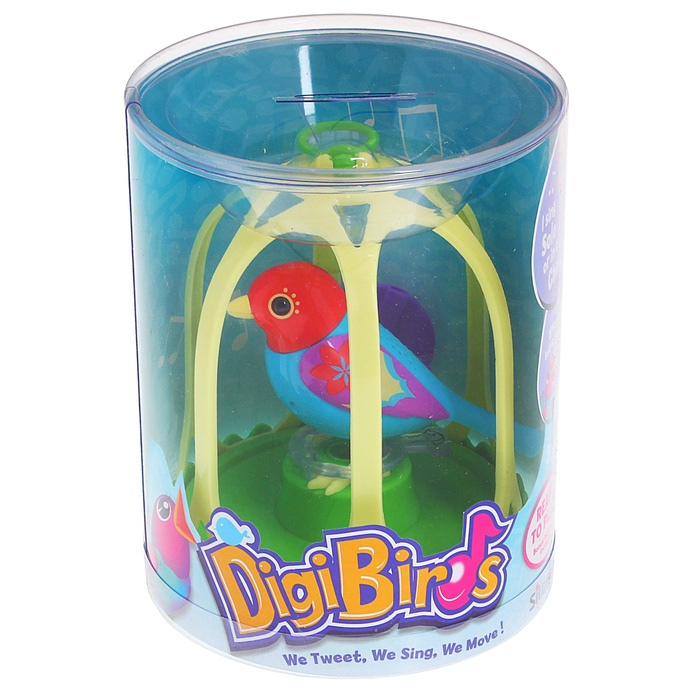 Птичка DigiFriends с большой клеткой и кольцом, розовая голова и голубое туловище  