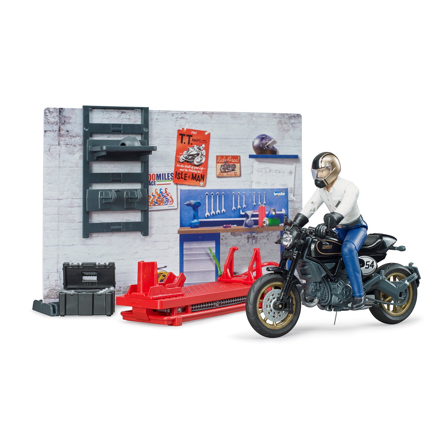 Ремонтный набор для мотоцикла с механиком и декорациями  